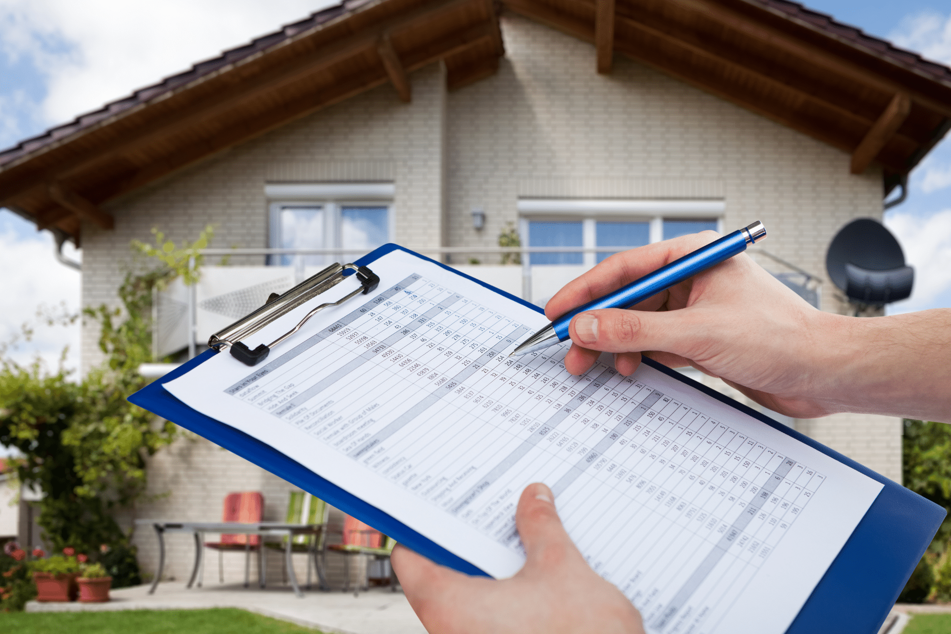 man holding clipboard checking items off during a property inspection